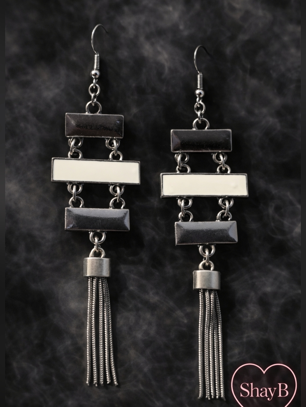 Women's Black and White Tassel Drop Earrings